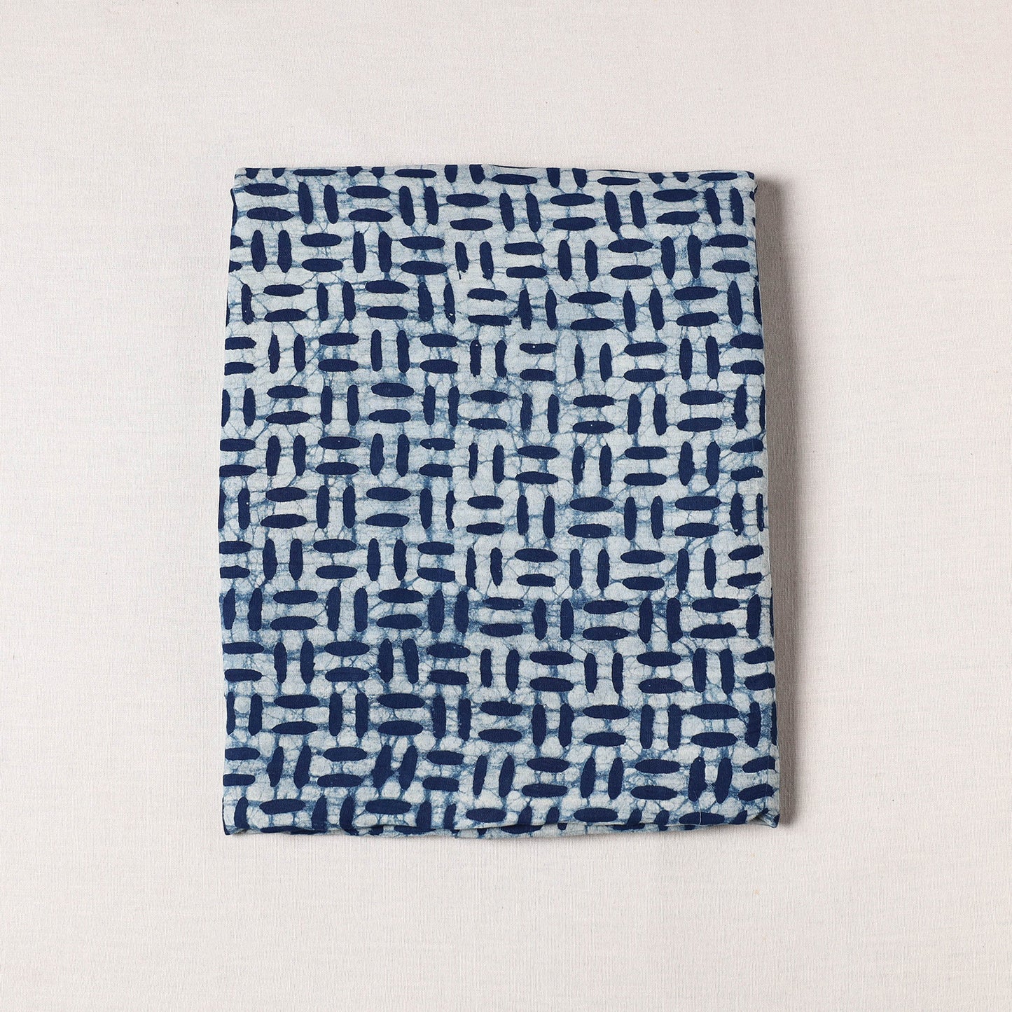 Blue - Mulberry Silk Cotton Handloom Pipad Block Printing Precut Fabric