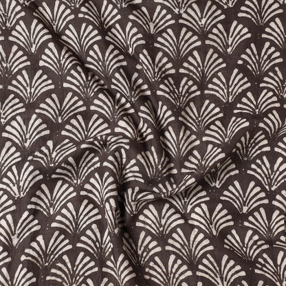 Brown - Pipad Block Printing Mulberry Silk Cotton Handloom Precut Fabric