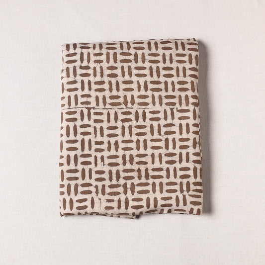 Brown - Pipad Block Printing Mulberry Silk Cotton Handloom Precut Fabric