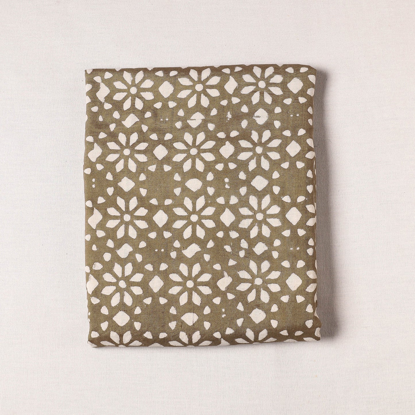 Brown - Mulberry Silk Cotton Handloom Pipad Block Printing Precut Fabric (3 meter)