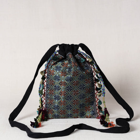 Soof Stitch Embroidery Pure Handloom Cotton Sling Potli Bag