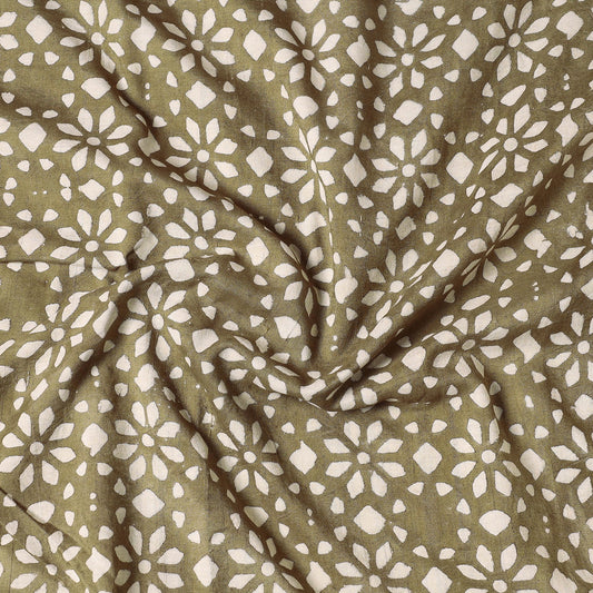 Brown - Mulberry Silk Cotton Handloom Pipad Block Printing Precut Fabric (3 meter)