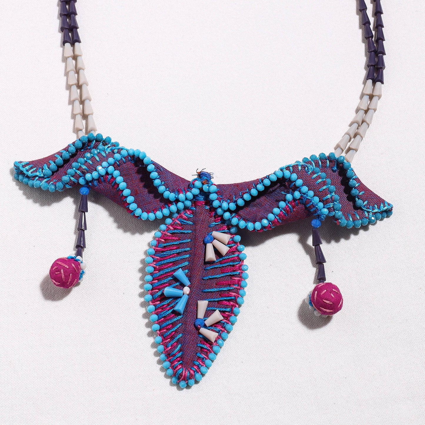 Hand Embroidered Fabart Necklace with Beadwork by Rangila Dhaga
