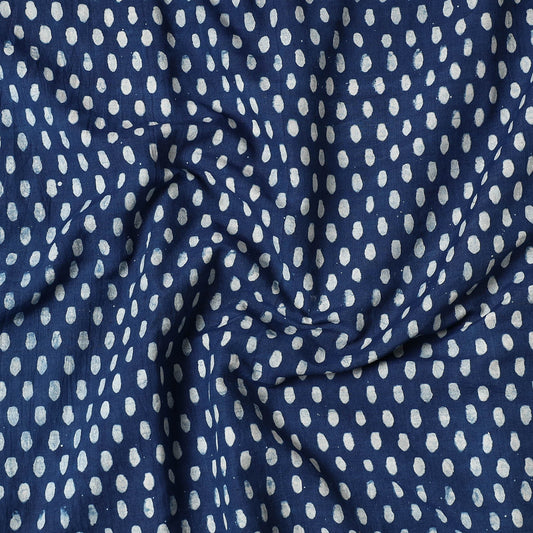 Blue - Mulberry Silk Cotton Handloom Pipad Block Printing Precut Fabric (2.2 meter)