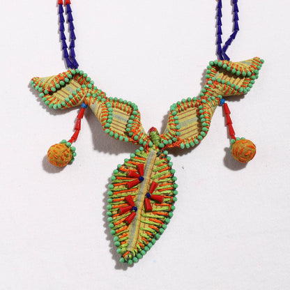 Hand Embroidered Fabart Necklace with Beadwork by Rangila Dhaga