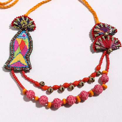 Brass Ghungroo & Beadwork Fabart Necklace by Rangila Dhaga