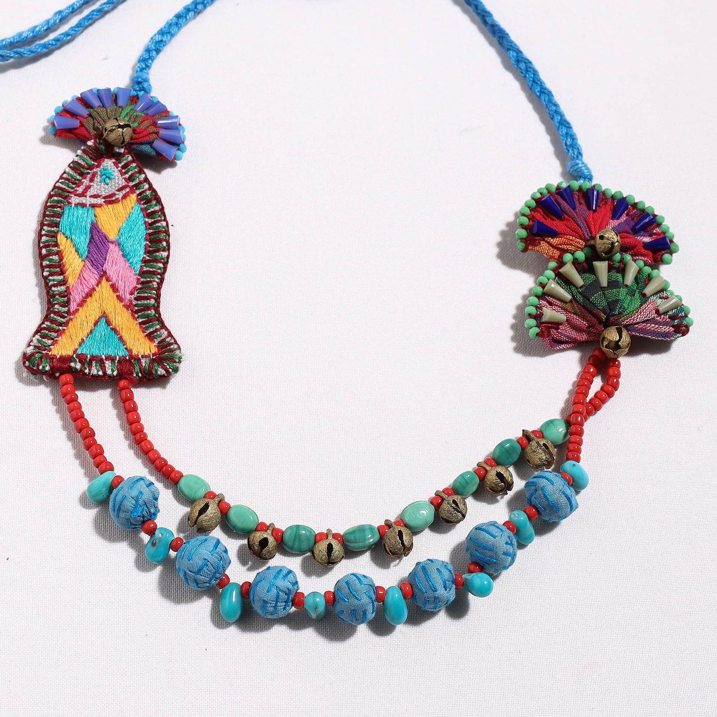 Brass Ghungroo & Beadwork Fabart Necklace by Rangila Dhaga