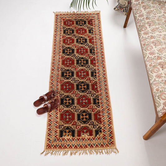 Warangal Weave Kalamkari Block Printed Cotton Durrie / Carpet / Rug (71 x 25 in)