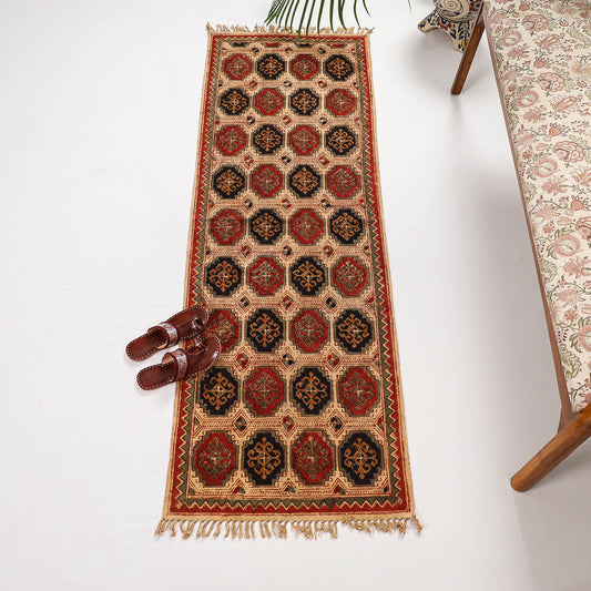 Warangal Weave Kalamkari Block Printed Cotton Durrie / Carpet / Rug (71 x 25 in)
