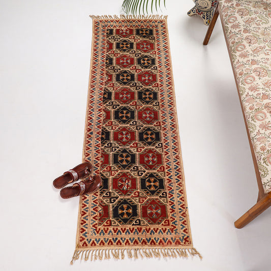 Warangal Weave Kalamkari Block Printed Cotton Durrie / Carpet / Rug (74 x 25 in)