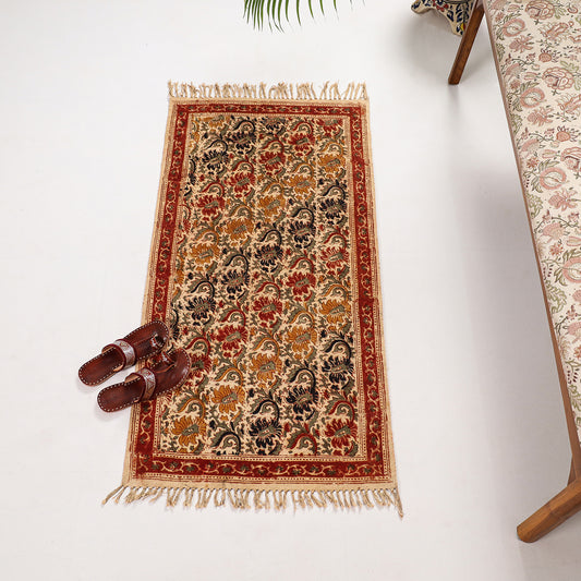 Warangal Weave Kalamkari Block Printed Cotton Durrie / Carpet / Rug (48 x 25 in)