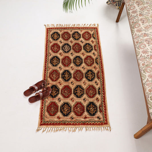 Warangal Weave Kalamkari Block Printed Cotton Durrie / Carpet / Rug (48 x 25 in)