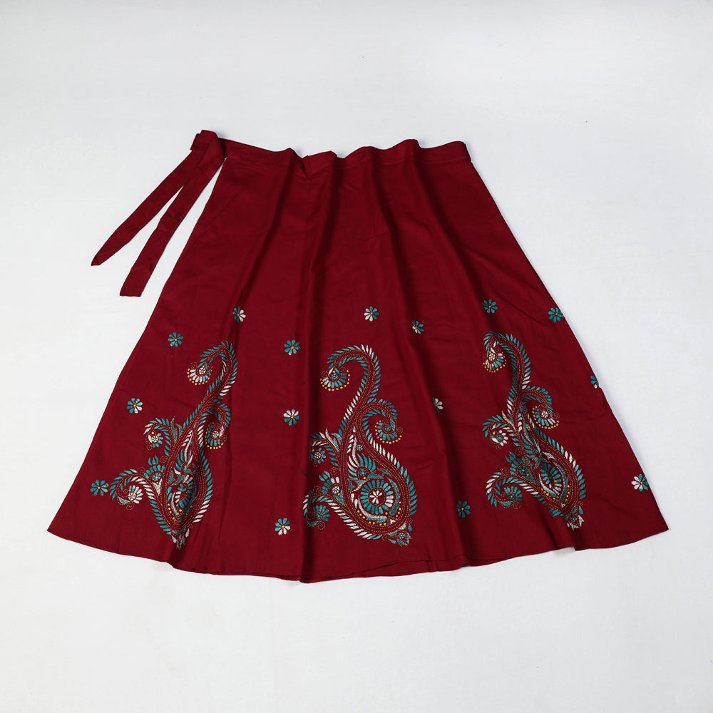 Bengal Kantha Embroidered Pure Cotton Wrap Around Skirt