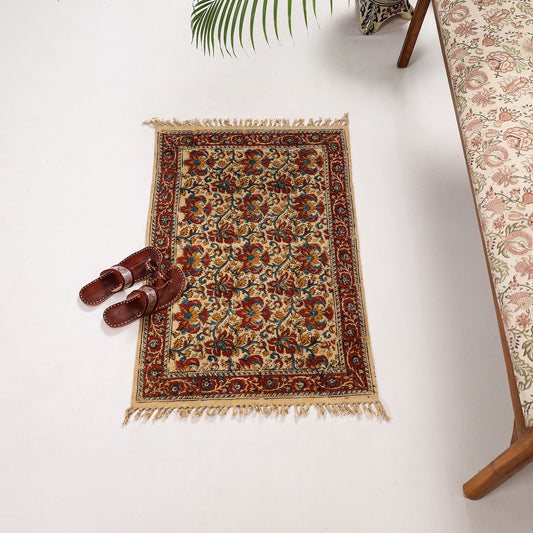 Warangal Weave Kalamkari Block Printed Cotton Durrie / Carpet / Rug (36 x 25 in)