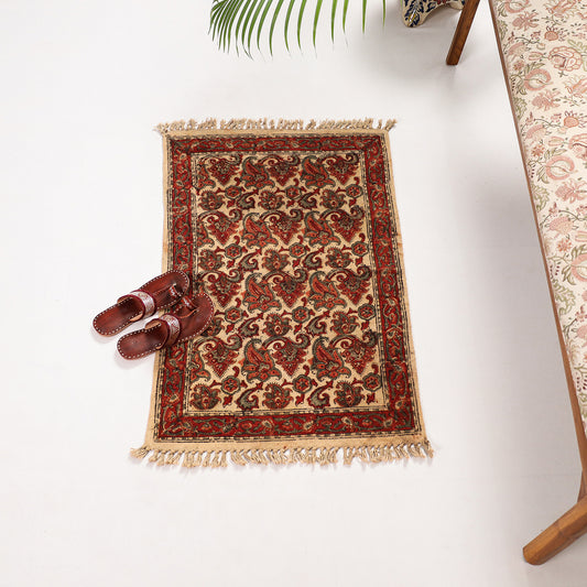 Warangal Weave Kalamkari Block Printed Cotton Durrie / Carpet / Rug (36 x 25 in)