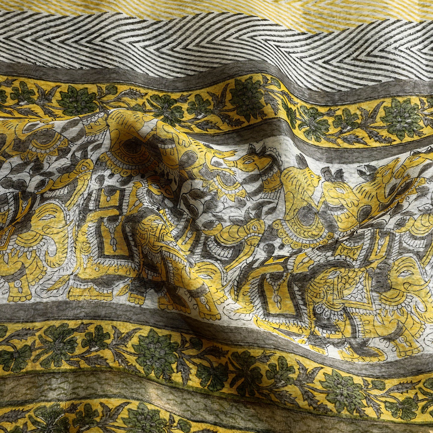 Yellow - Sanganeri Block Printed Chanderi Silk Saree