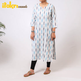 Ikat Weave Cotton Long Kurta for Women