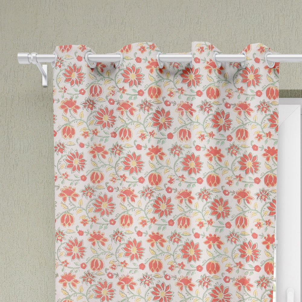 Peach - Sanganeri Pure Cotton Fabric Window Curtain (60 x 40 in)