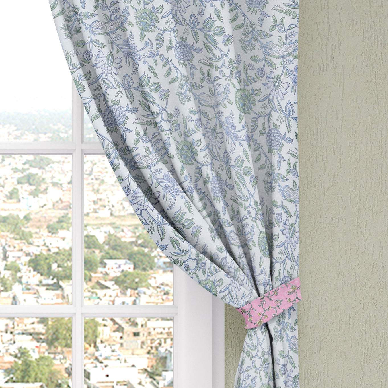 White - Sanganeri Pure Cotton Fabric Window Curtain (60 x 40 in) (single piece)