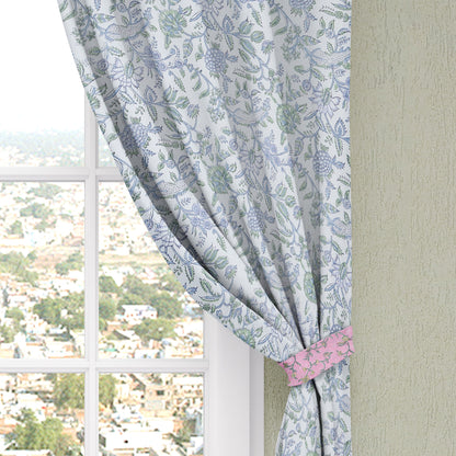 White - Sanganeri Pure Cotton Fabric Window Curtain (60 x 40 in) (single piece)