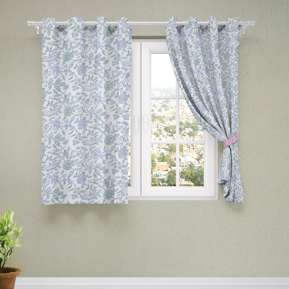 White - Sanganeri Pure Cotton Fabric Window Curtain (60 x 40 in) (single piece)