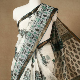 Green - Block Printed Chanderi Silk Sanganeri Saree