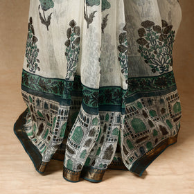Green - Block Printed Chanderi Silk Sanganeri Saree