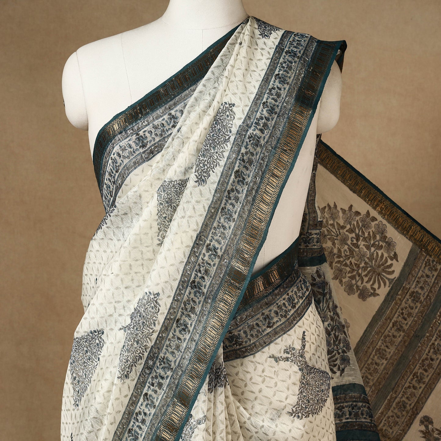 Sanganeri Block Printed Chanderi Silk Saree