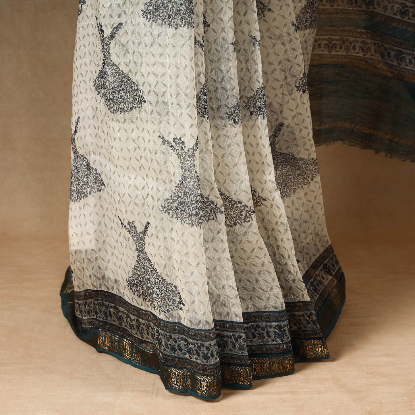 Sanganeri Block Printed Chanderi Silk Saree