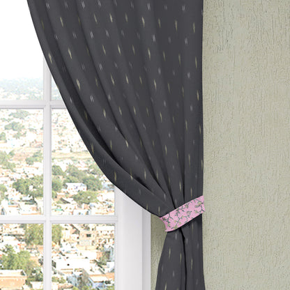 Black - Pochampally Ikat Pure Cotton Fabric Window Curtain (5 x 3 Feet) (single piece)