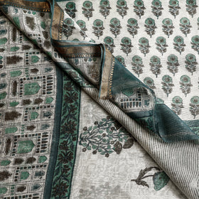 Green - Block Printed Chanderi Silk Sanganeri Saree