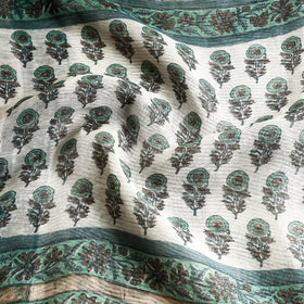 Green - Block Printed Chanderi Silk Sanganeri Saree