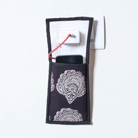 Black Handmade Cotton Fabric Mobile Charging Holder 