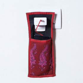 Maroon Handmade Cotton Fabric Mobile Charging Holder 