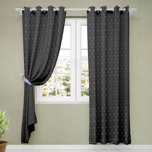 Black - Pochampally Ikat Pure Cotton Fabric Door Curtain (7 x 3 Feet) (single piece)
