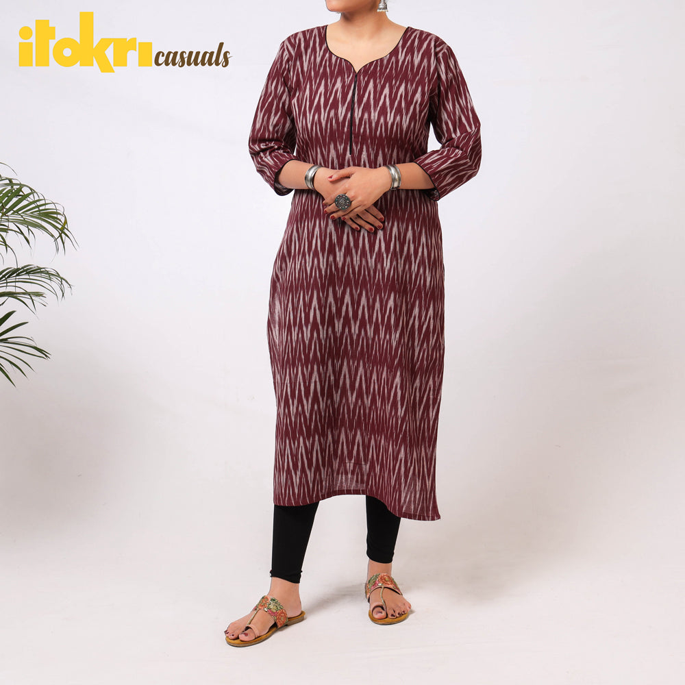 Buy iTokri Casuals - Ikat Weave Cotton Long Kurta Online at iTokri.com