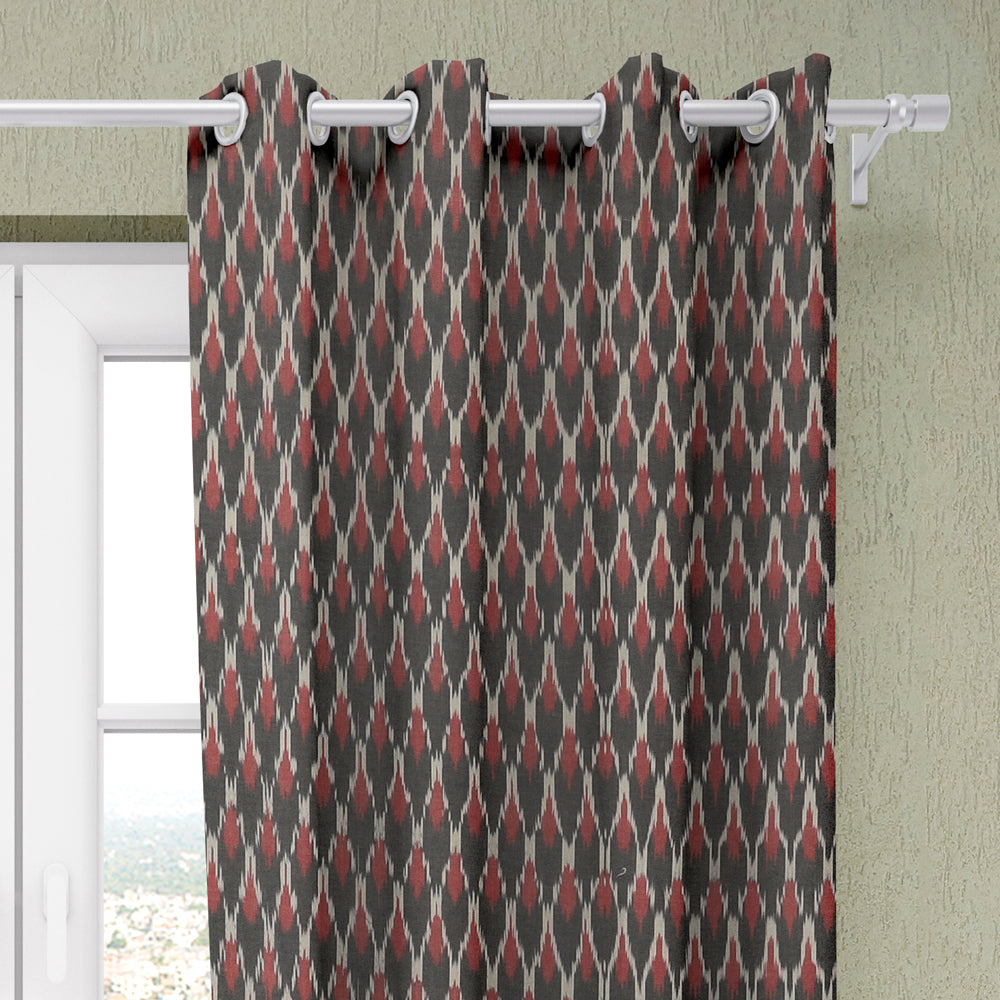 Black - Pochampally Ikat Pure Cotton Fabric Door Curtain (7 x 3 Feet) (single piece)