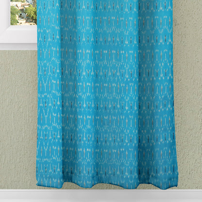 Blue - Pochampally Ikat Pure Cotton Fabric Door Curtain (7 x 3 Feet) (single piece)
