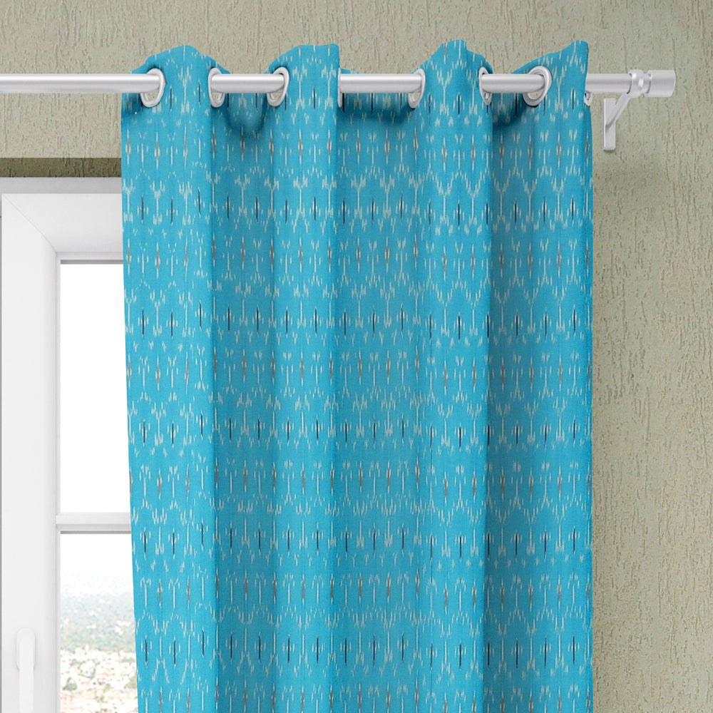 Blue - Pochampally Ikat Pure Cotton Fabric Door Curtain (7 x 3 Feet) (single piece)