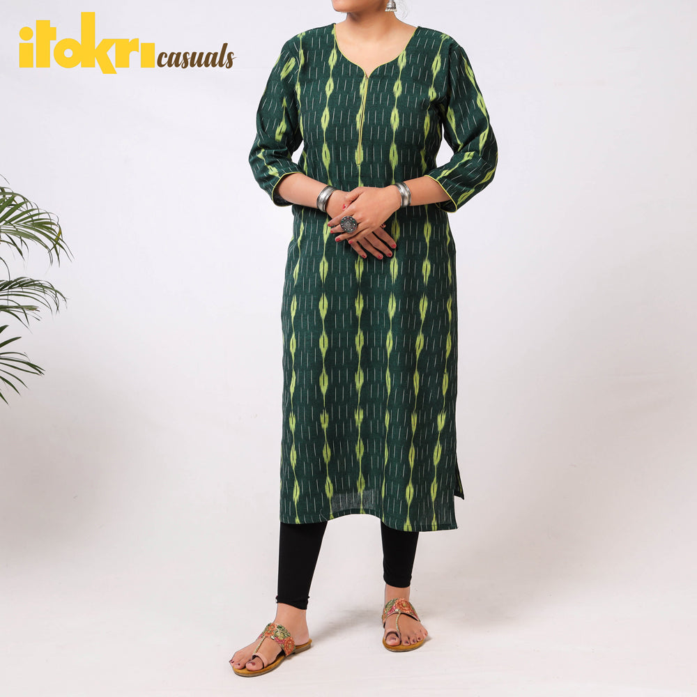 Buy iTokri Casuals - Ikat Weave Cotton Long Kurta Online at iTokri.com