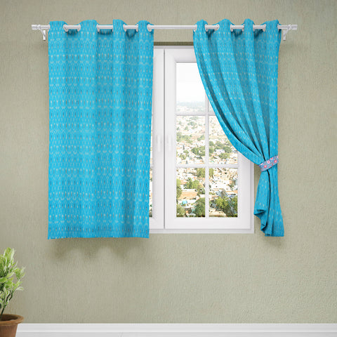 Blue - Pochampally Ikat Pure Cotton Fabric Window Curtain (5 x 3 Feet) (single piece)