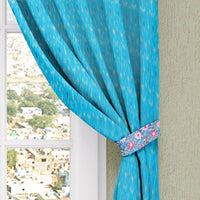 Blue - Pochampally Ikat Pure Cotton Fabric Window Curtain (5 x 3 Feet) (single piece)