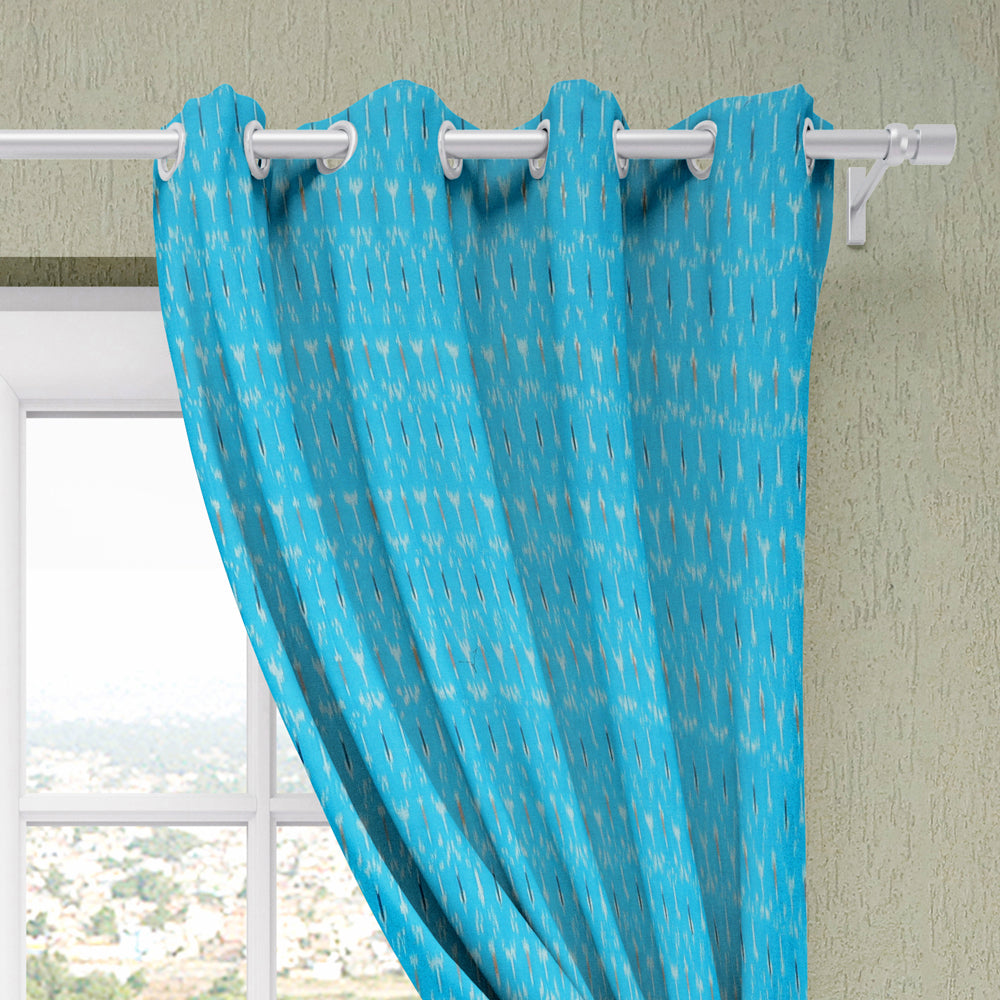 Blue - Pochampally Ikat Pure Cotton Fabric Window Curtain (5 x 3 Feet) (single piece)