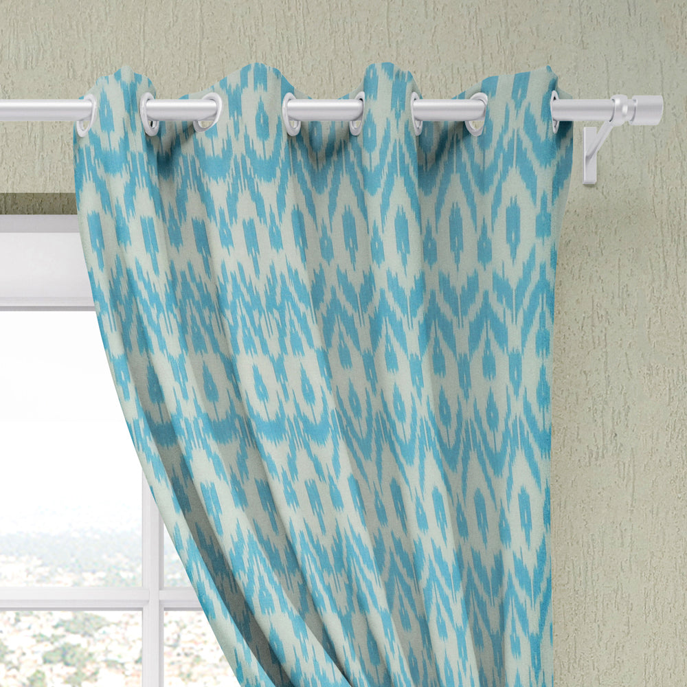 Blue - Pochampally Ikat Pure Cotton Fabric Window Curtain (5 x 3 Feet) (single piece)