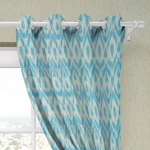 Blue - Pochampally Ikat Pure Cotton Fabric Window Curtain (5 x 3 Feet) (single piece)