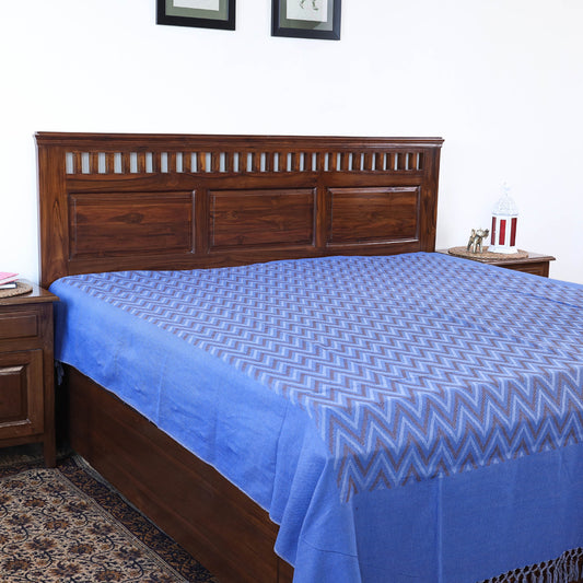 Blue - Pure Cotton Handloom Double Bed Cover from Bijnor by Nizam (106 x 95 in)