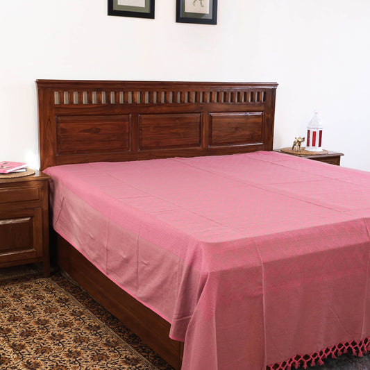 Pink - Pure Cotton Handloom Double Bed Cover from Bijnor by Nizam (106 x 95 in)