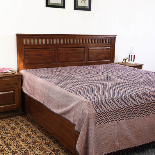 Brown - Pure Cotton Handloom Double Bed Cover from Bijnor by Nizam (106 x 95 in)