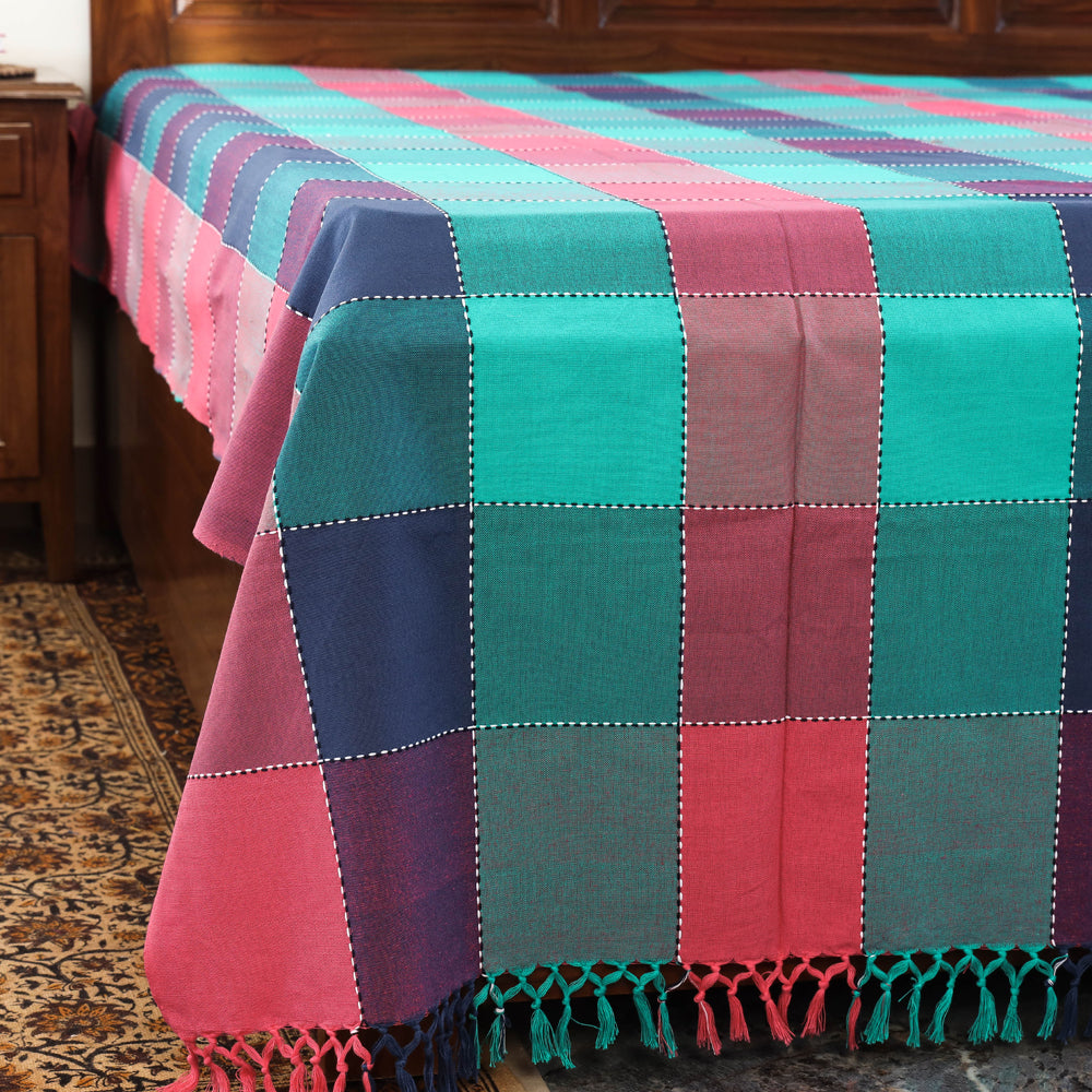 Multicolor - Pure Cotton Handloom Double Bed Cover from Bijnor by Nizam (106 x 95 in)