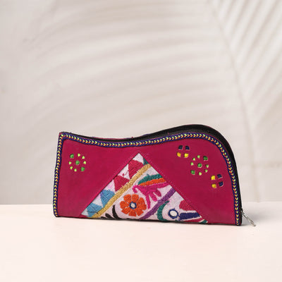 embroidery leather clutch